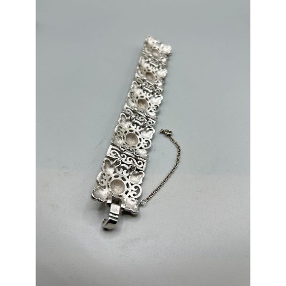 Vintage Signed Trifari Wide Silver Tone Bracelet Ornate Wide Panels Filigree - Picture 7 of 9